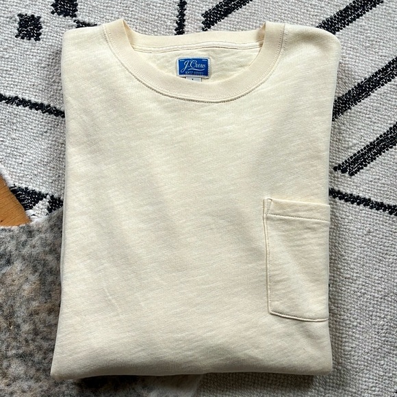 J. Crew Men's Lightweight French Terry Pocket Crewneck in Muslin—Pale Yellow - Picture 8 of 9